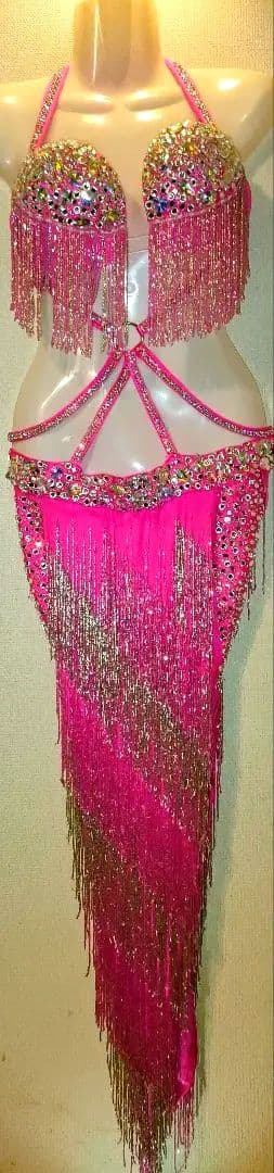 【新品】エジプト製ネオンピンク ベリーダンスセットアップ