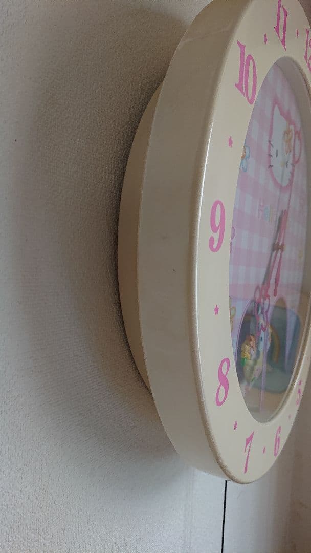 Hello Kitty 掛時計 ピンク チェック柄　カオハナ　振り子時計　稼働品