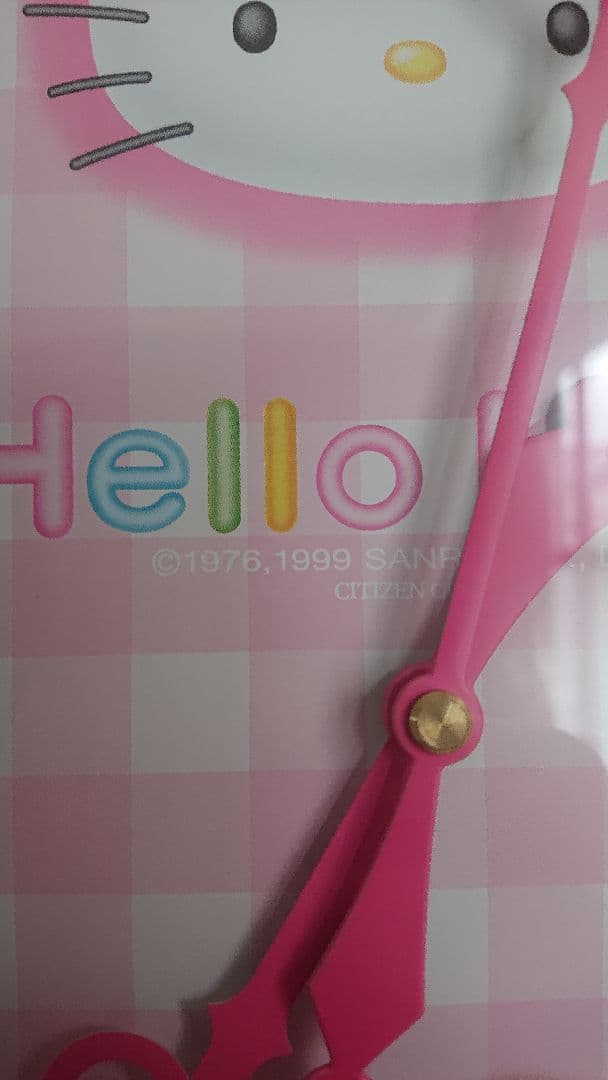 Hello Kitty 掛時計 ピンク チェック柄　カオハナ　振り子時計　稼働品
