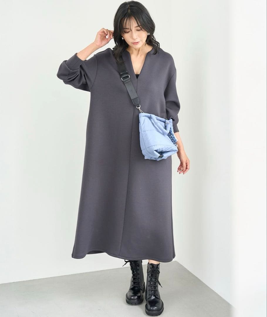 UNFILO BEAUTY FORM JERSEY キーネックワンピース　XL