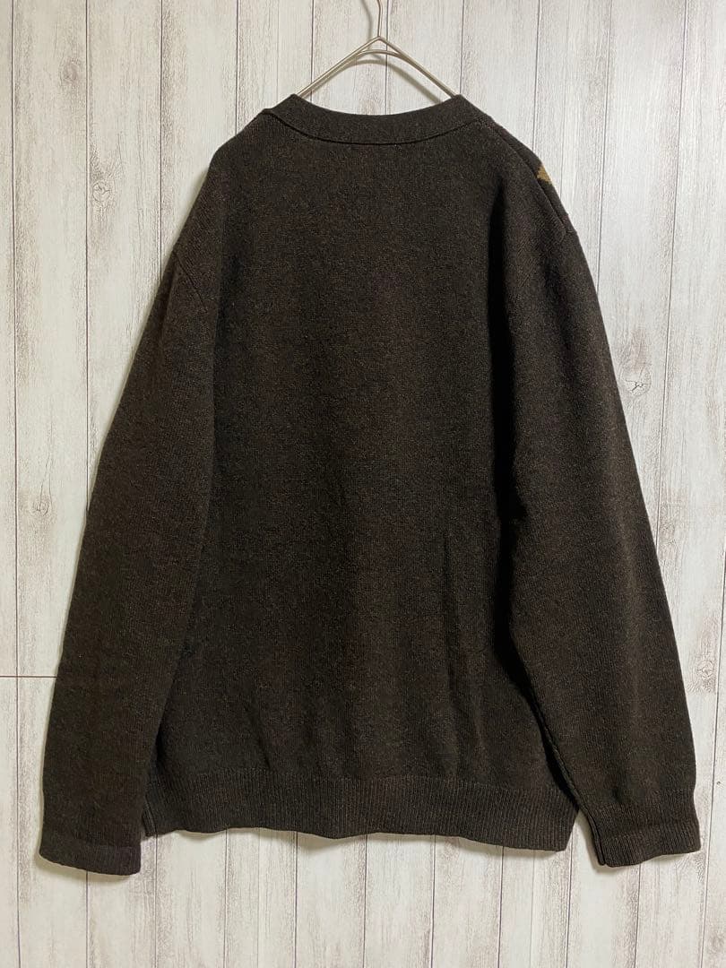 L.L.Beam カーディガン アーガイル柄 ブラウン レザーボタン 古着 L