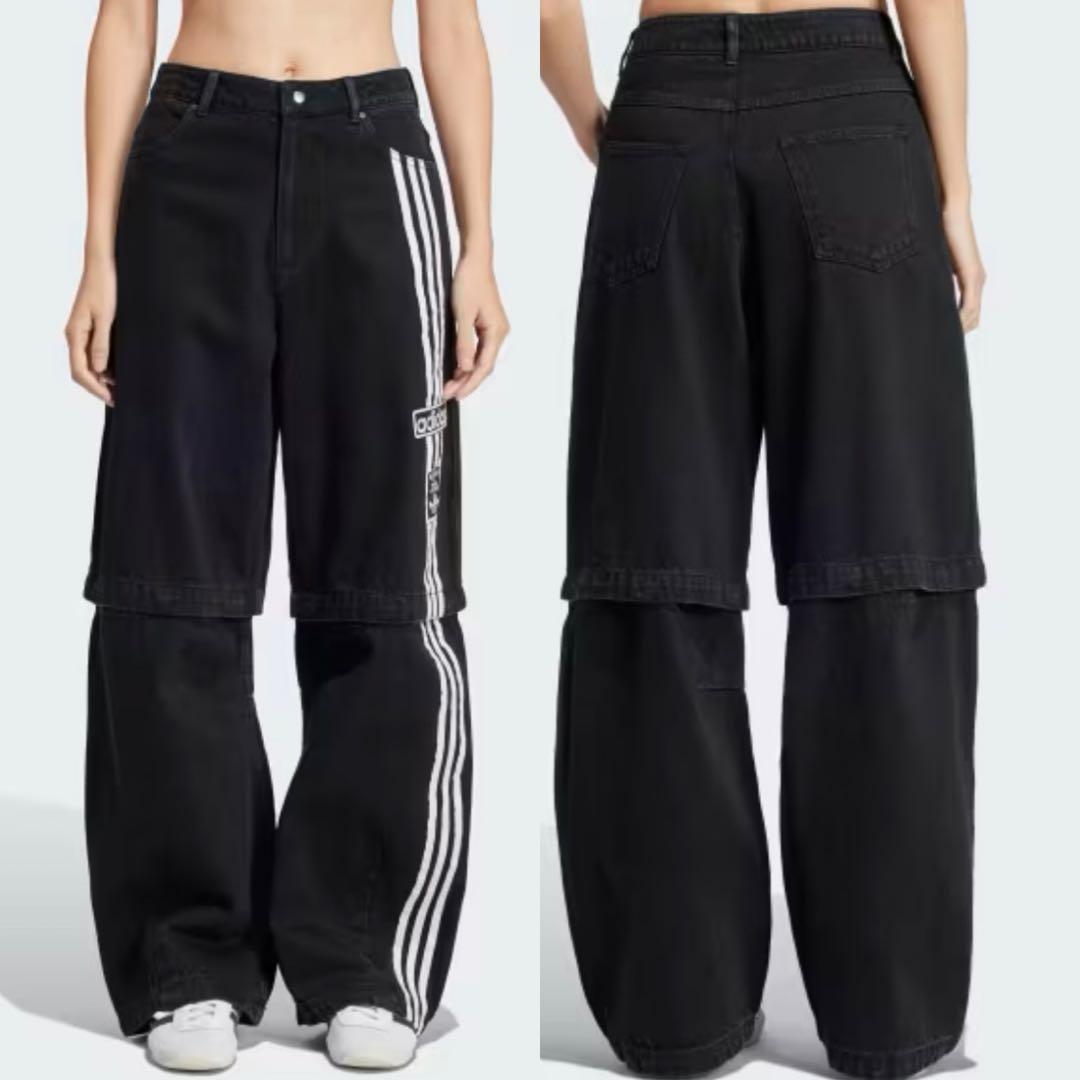 新品28⭐️adidas アディブレイク 2-IN-1 デニムパンツ ブラック×白