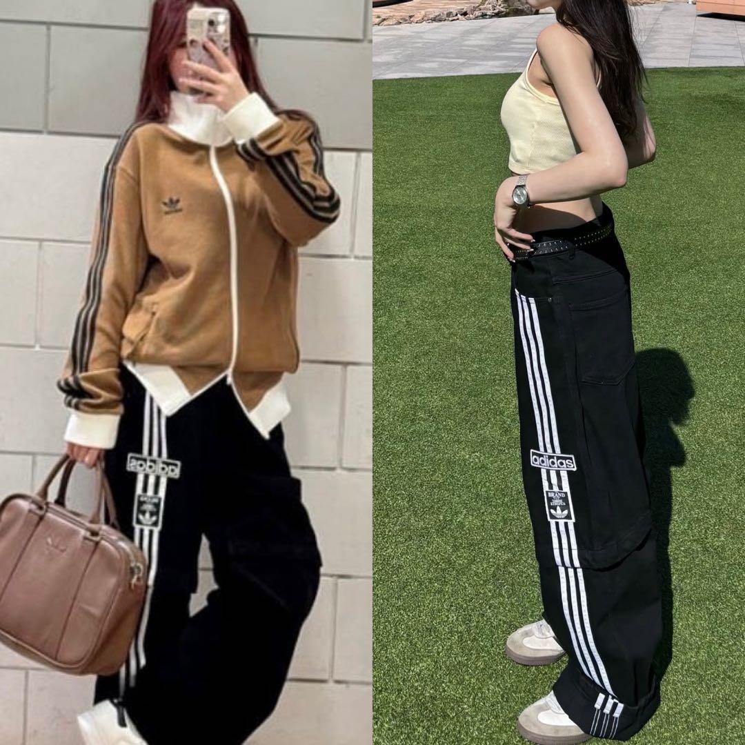 新品28⭐️adidas アディブレイク 2-IN-1 デニムパンツ ブラック×白