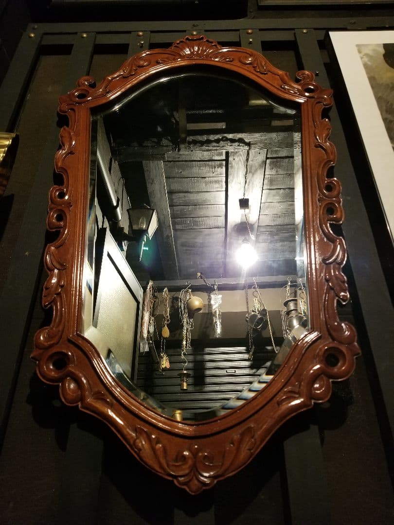 イギリス　チーク　ウッド　バロック　様式　アカンサス　無垢材　手彫り　ミラー