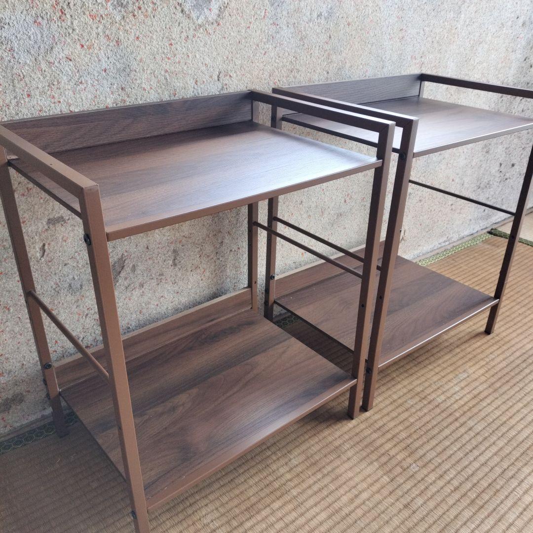 ブラウン2段ウッド柄ラック　2台セット