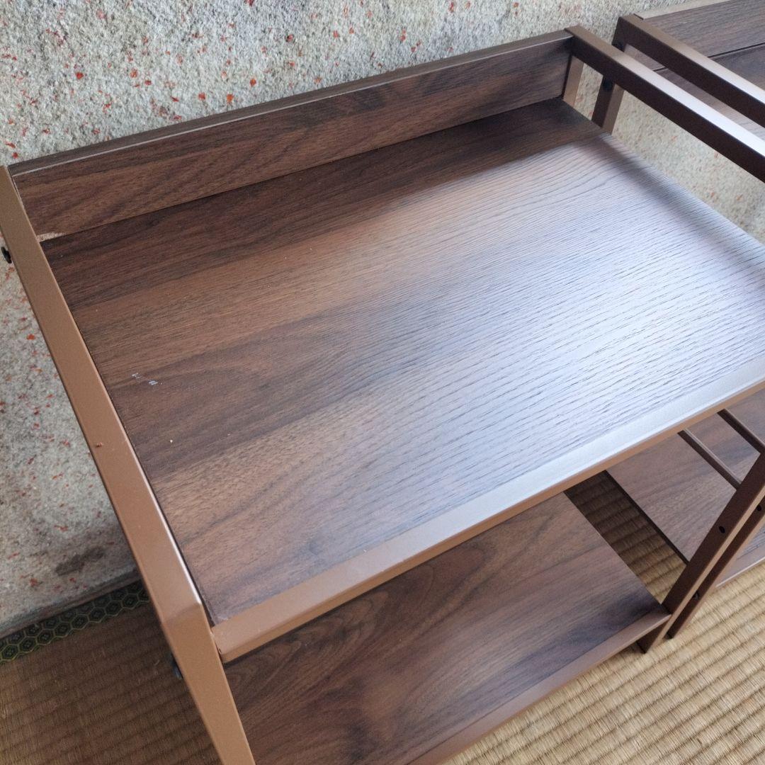 ブラウン2段ウッド柄ラック　2台セット