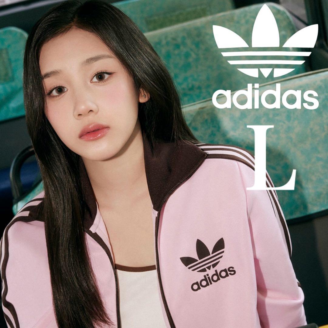 新品L⭐️韓国限定 adidas トラックジャケット 刺繍ロゴ ピンク×ブラウン