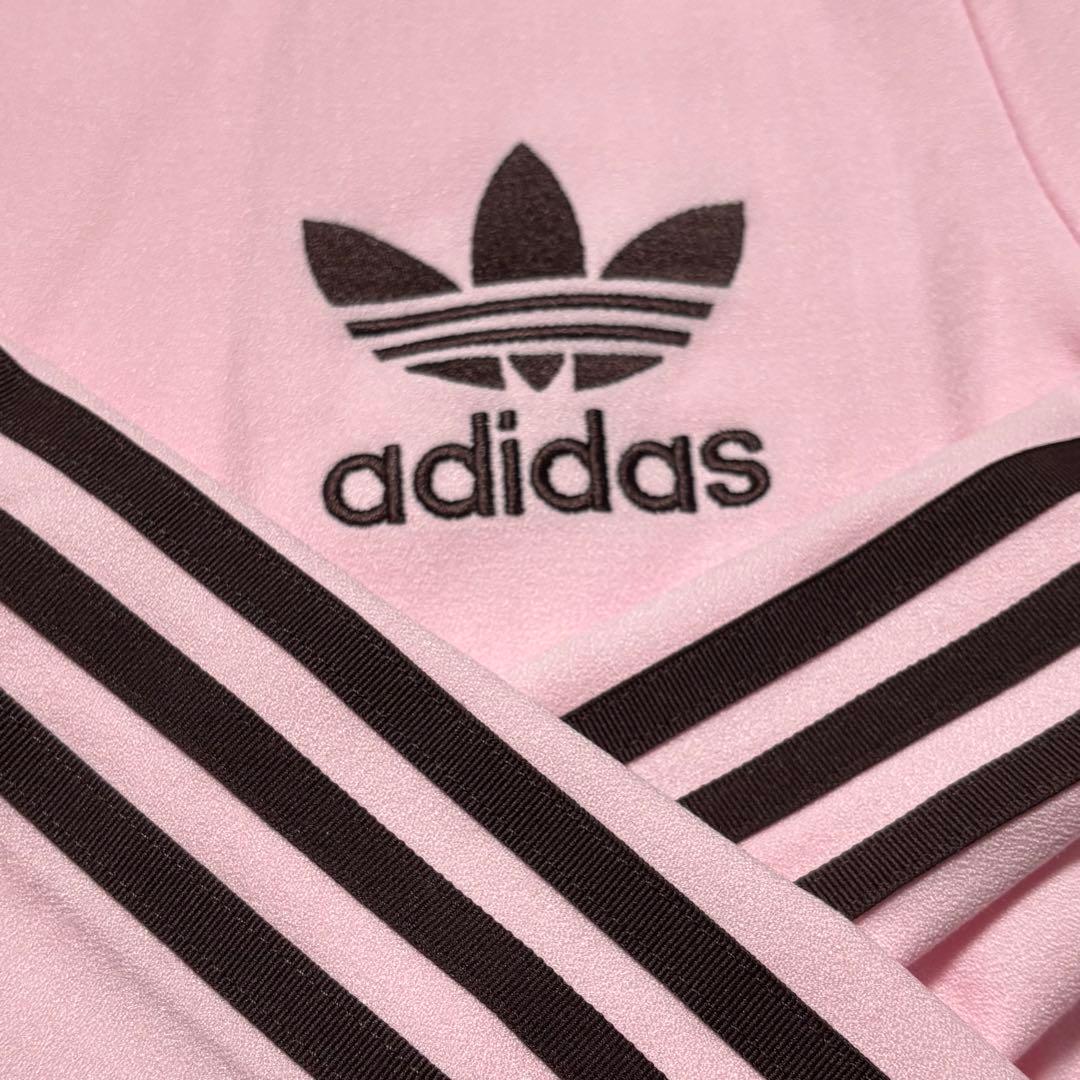 新品L⭐️韓国限定 adidas トラックジャケット 刺繍ロゴ ピンク×ブラウン