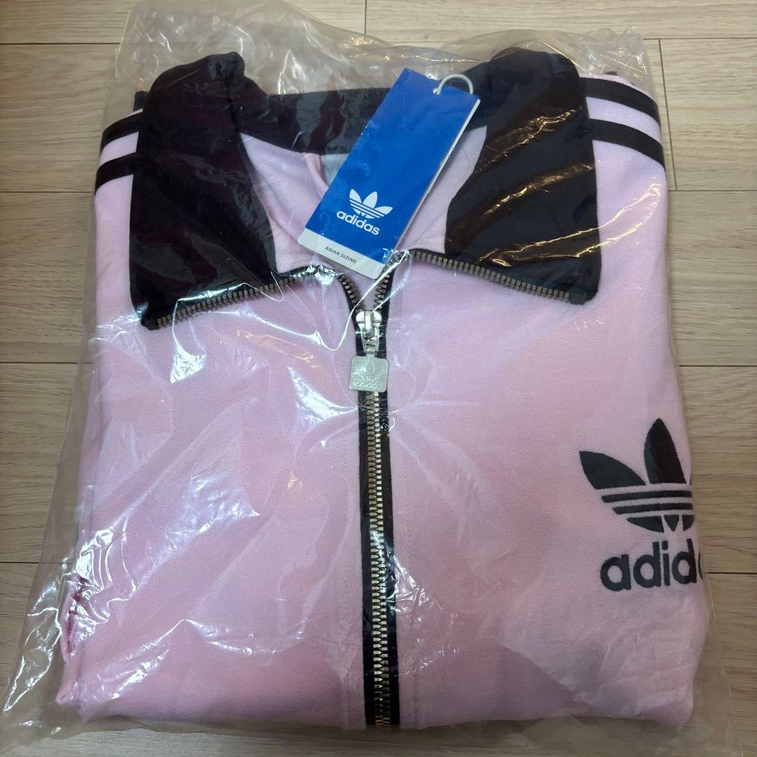 新品L⭐️韓国限定 adidas トラックジャケット 刺繍ロゴ ピンク×ブラウン