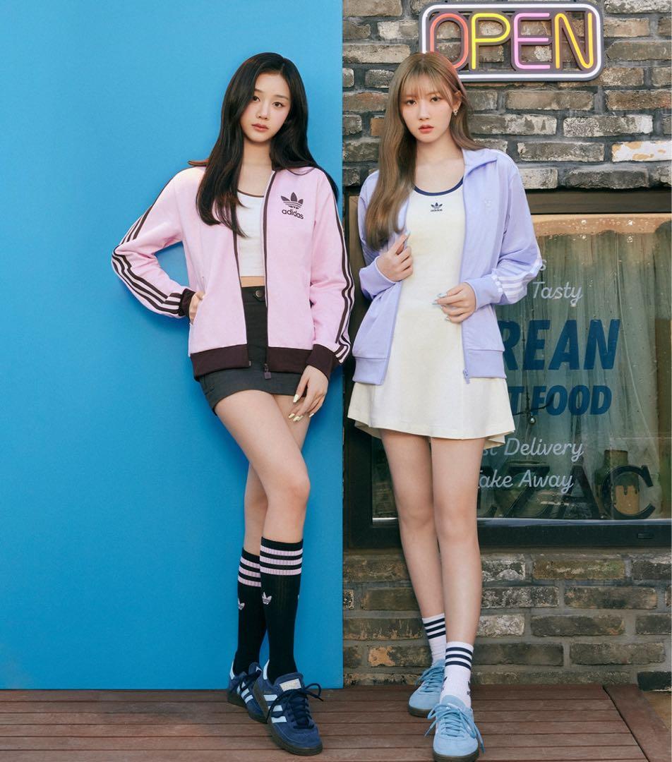 新品L⭐️韓国限定 adidas トラックジャケット 刺繍ロゴ ピンク×ブラウン