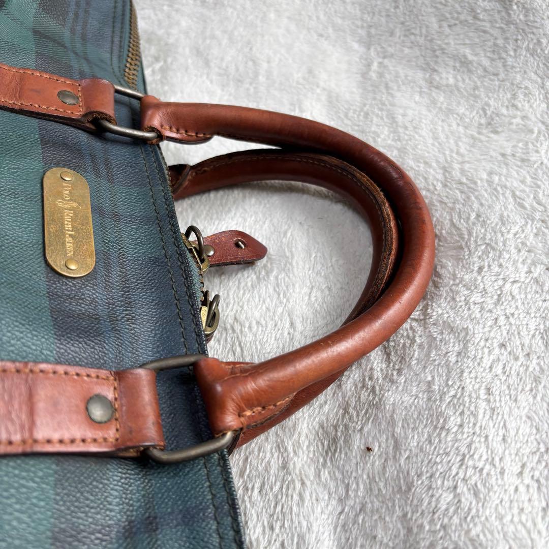 ポロラルフローレン ボストンバッグ ２WAY 緑 PVCレザー ブラックウォッチ