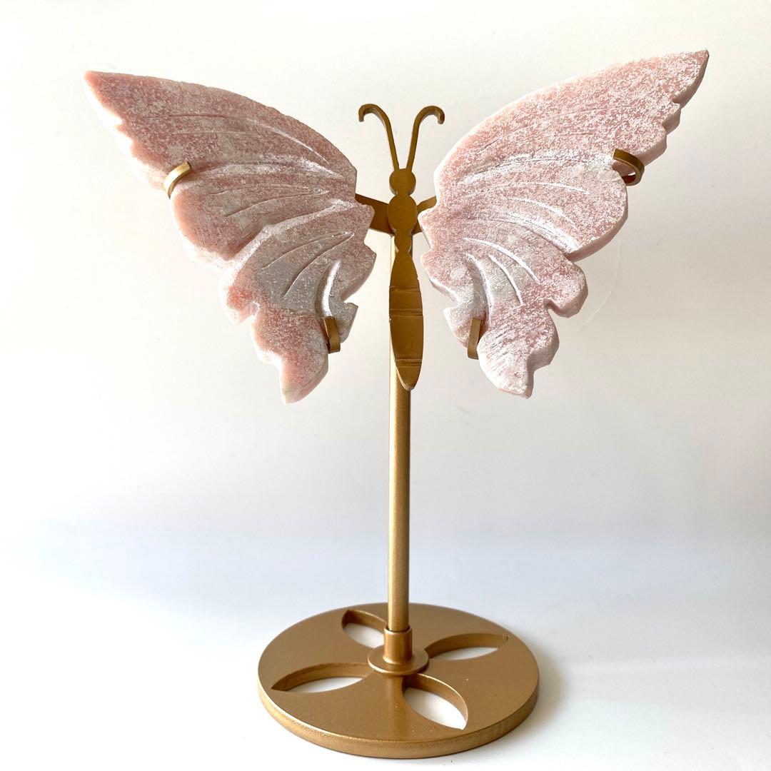 ピンクオパール 天然石 蝶々 台座付き