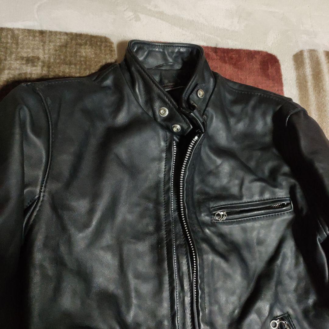 ク*ン様 人気定番Schot641t立ち襟シングルライダースジャケット ３６交換