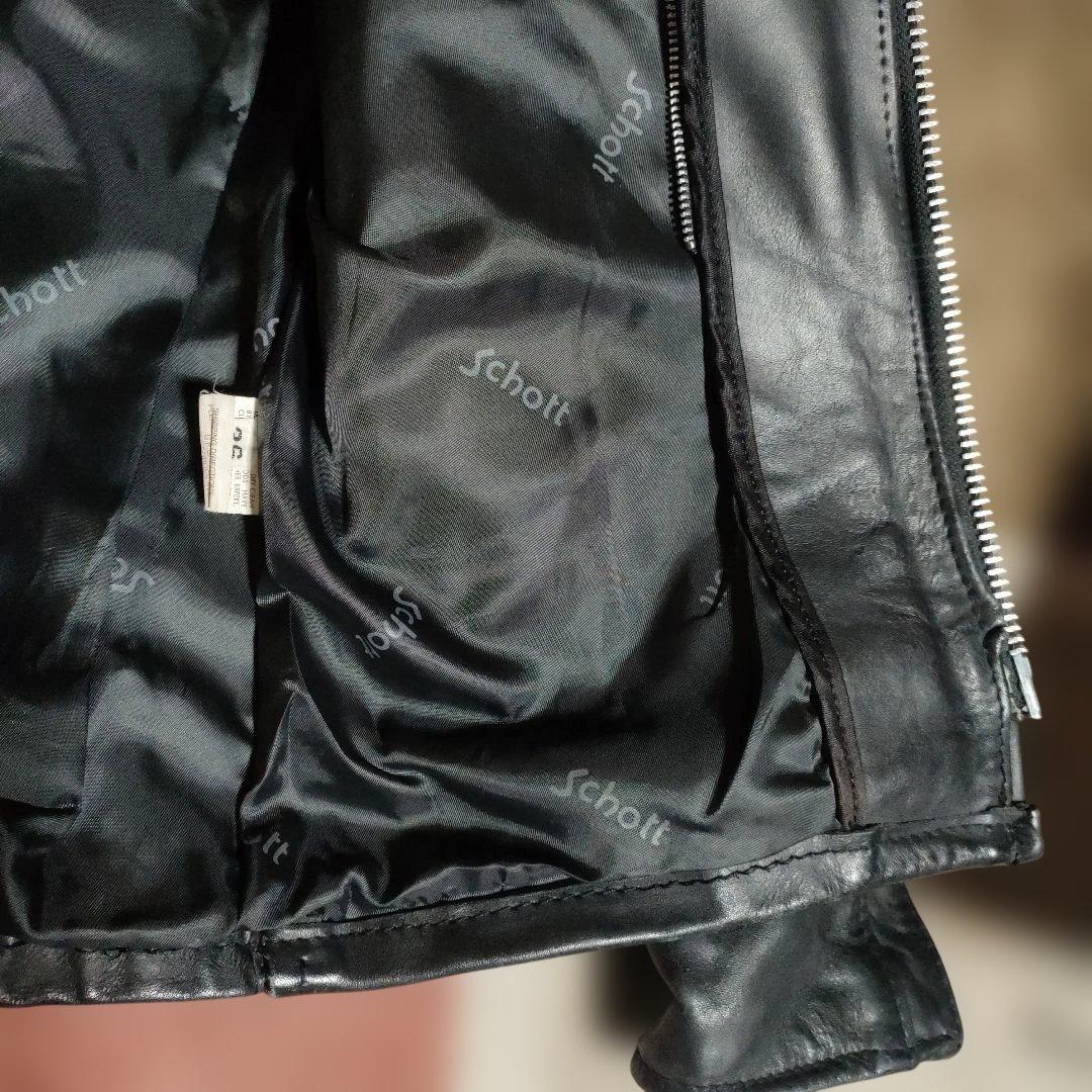 ク*ン様 人気定番Schot641t立ち襟シングルライダースジャケット ３６交換