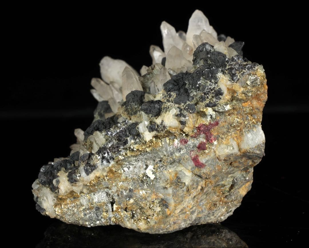 国産 白水晶クラスター 黄鉄鉱共生 青色虹彩 鑑賞石 原石 台座付 2166g