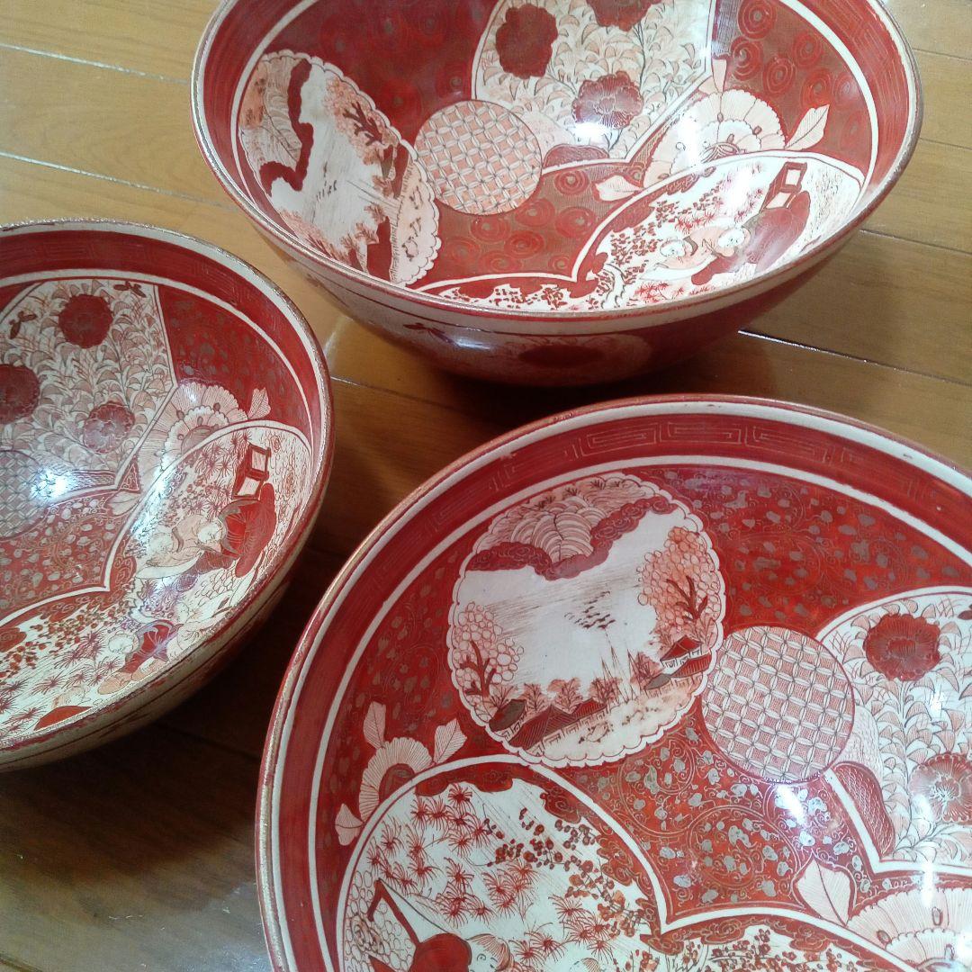 さらにお値下げしました！骨董　九谷　赤絵三つ鉢　正月