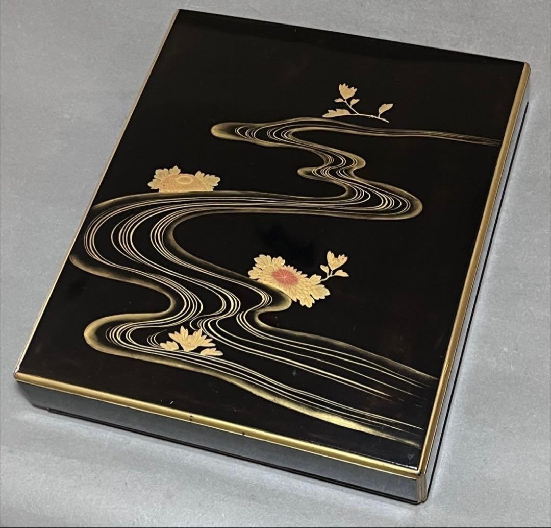 【時代物】金彩細密花蒔絵 硯箱 内梨地 木胎漆器 骨董 共箱付