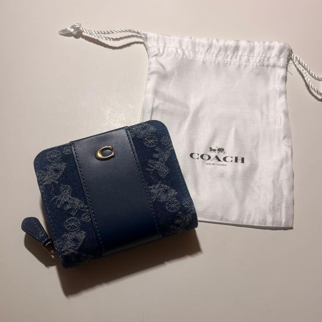 COACH ネイビー 二つ折り財布 保存袋付き