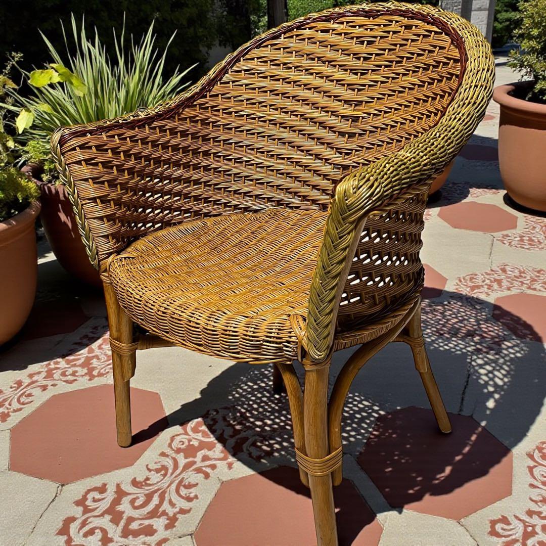 アジアンテイスト　籐　ラタン　ロイドルームチェア 肘掛け　肘置き　1人用チェア