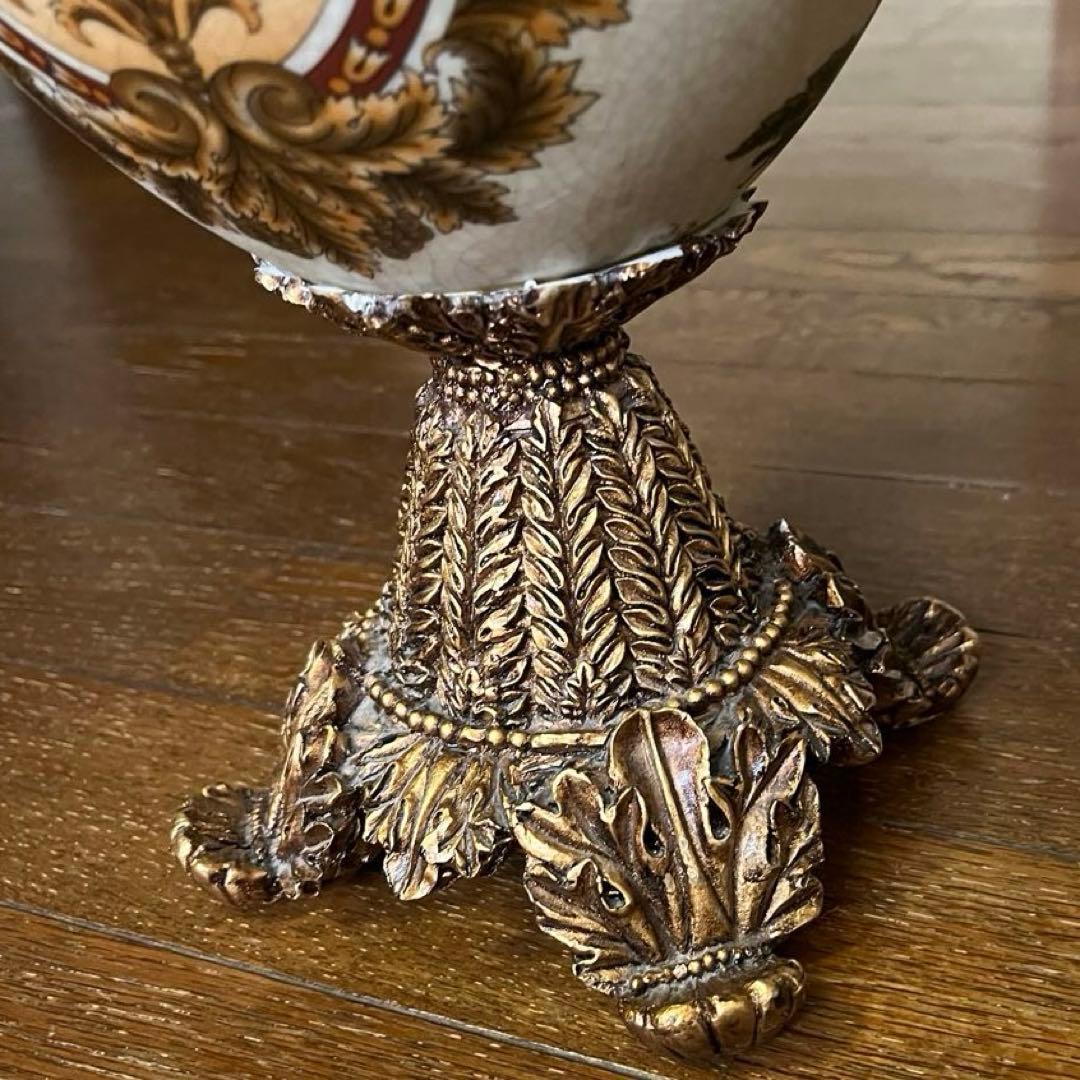 【美品】ヴィクトリアンスタイル 花瓶 陶器製　レトロ品　花柄　花器重さ2.7kg