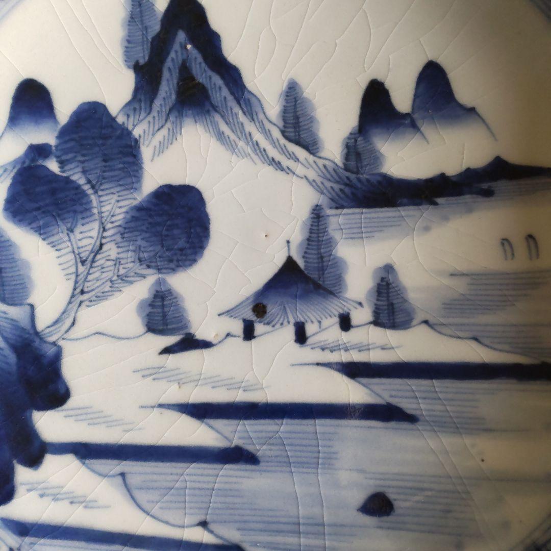 古伊万里 直径20cm 染付け山水紋 木箱付き