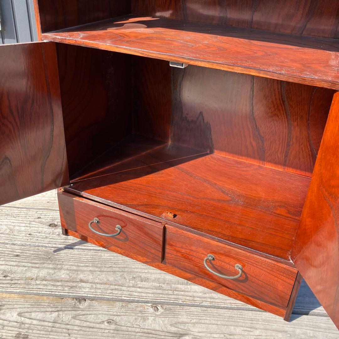 昭和レトロ 花柄装飾 観音開き扉 木製茶棚 茶箪笥 ミニ箪笥 引き出し 古家具