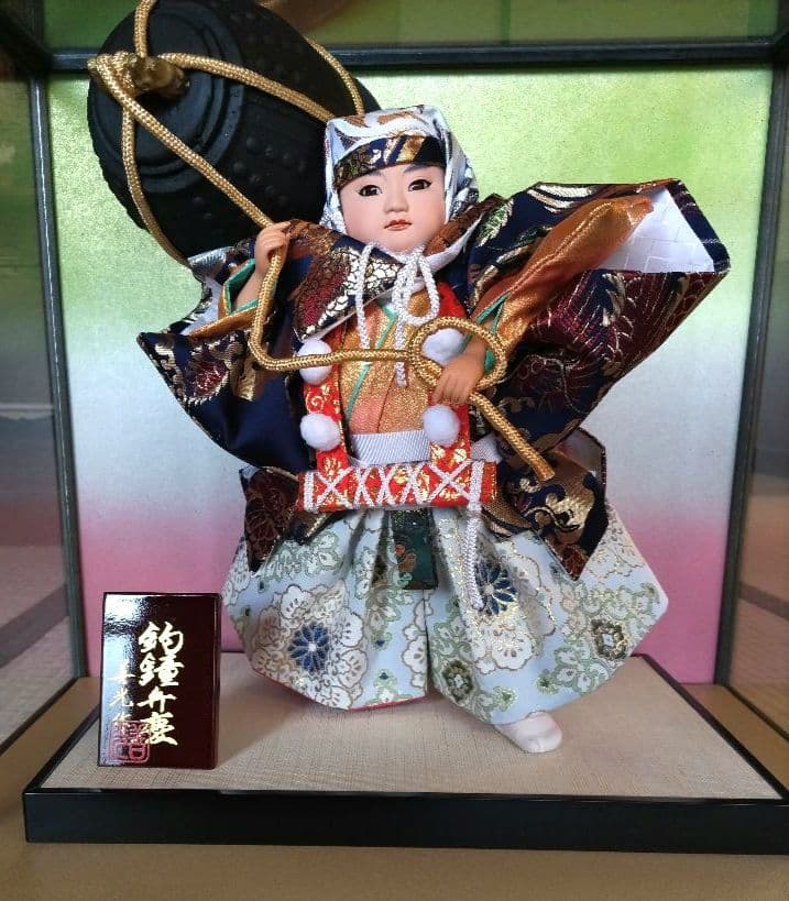 日本人形 釣鐘弁慶 ガラスケース付 保管状態は良く、汚れありません。