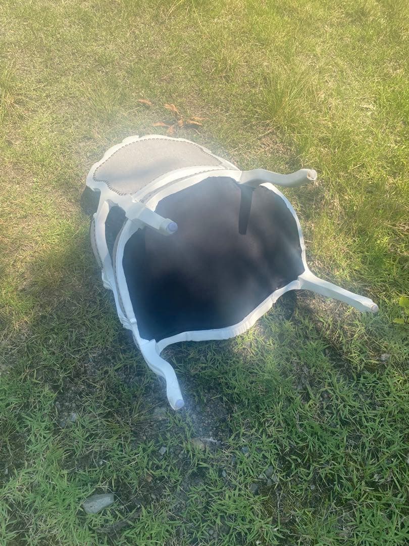 グレー　ホワイト　猫脚　ロココ調　アンティーク調布張りダイニングチェア