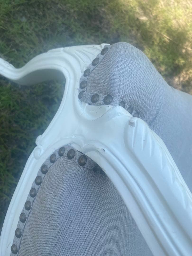 グレー　ホワイト　猫脚　ロココ調　アンティーク調布張りダイニングチェア