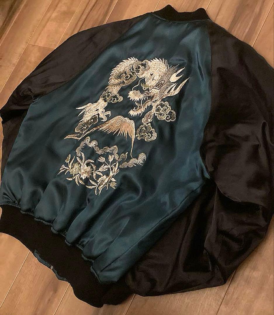星姫スカジャン‼️エメラルドグリーン スカジャン ドラゴン刺繍　美品‼️松井玲奈