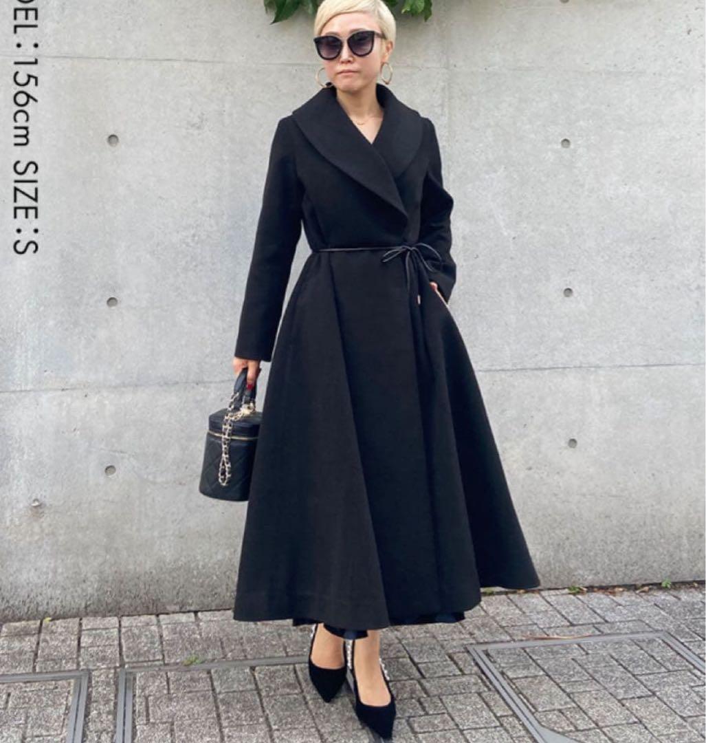 【極美品✨】JENNE ジェンヌ エレガントカラー フレアコート L ブラック