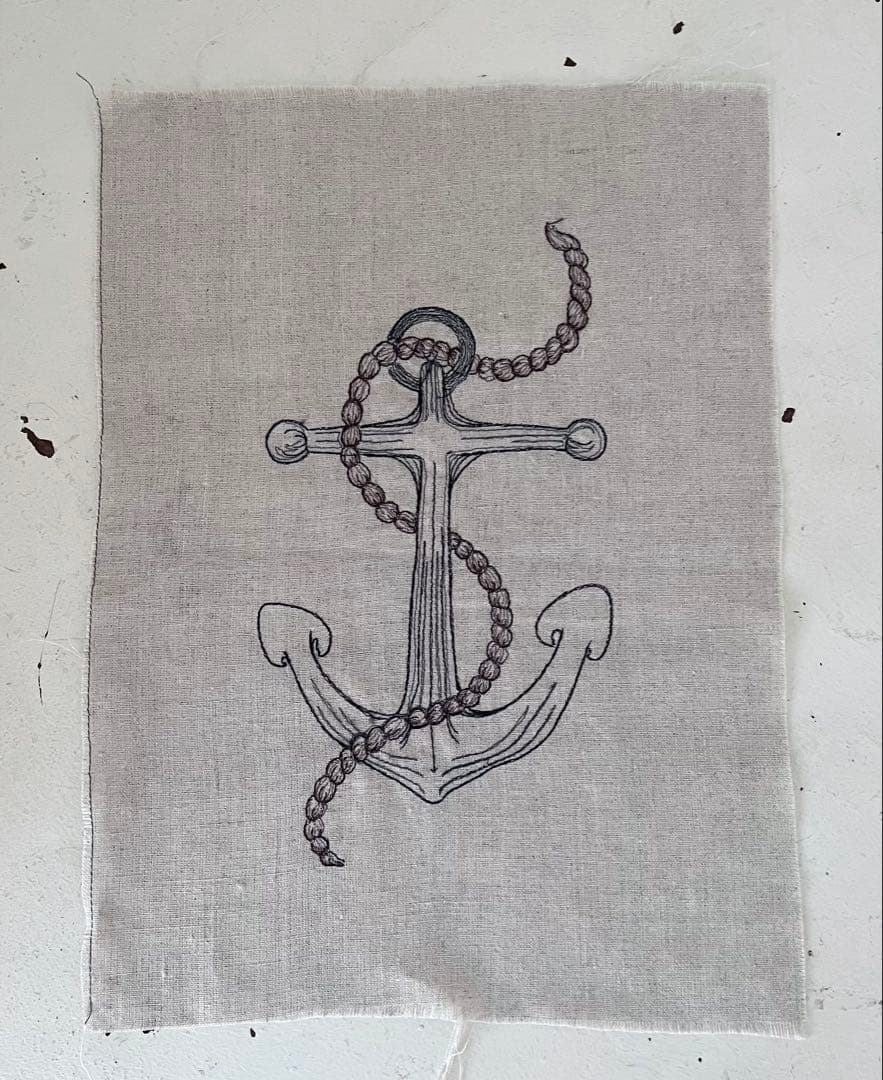 Coral & Tusk 錨（イカリ）の刺繍 リネン作品 額装用