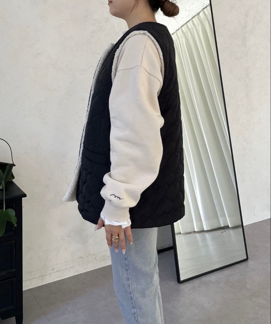 【MOMO COLLECTION】ボア×ハートキルティングリバーシブルベスト L