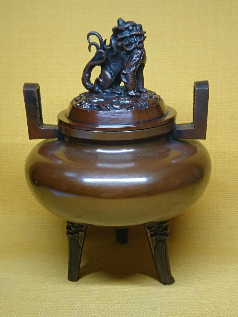 【美品】香炉　獅子蓋　鋳銅　茶道具　置物　インテリア　工芸品　美術品　A1575