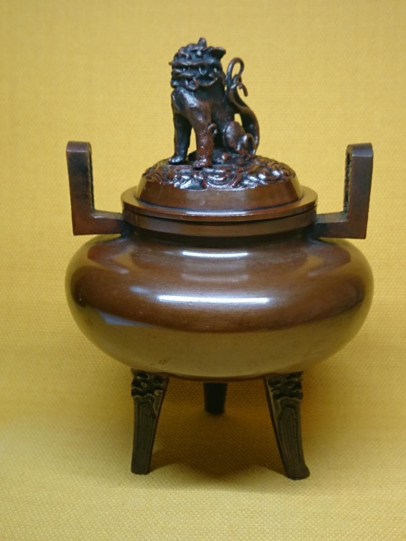 【美品】香炉　獅子蓋　鋳銅　茶道具　置物　インテリア　工芸品　美術品　A1575