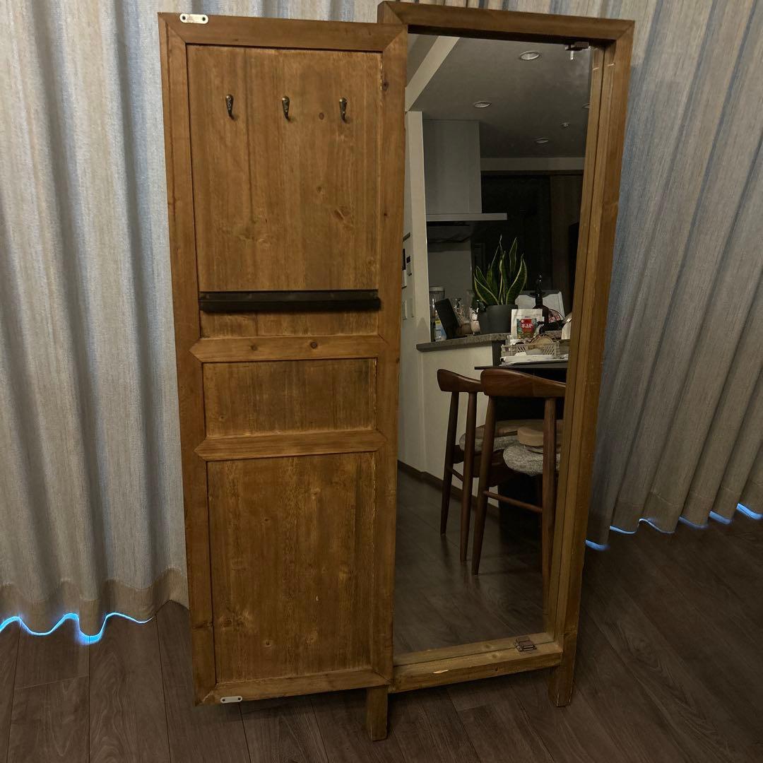 木製スタンドミラー 収納付き