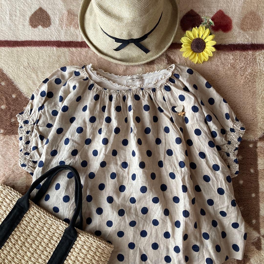 そら。さま専用♡【未使用】dahl'ia袖口シャーリング麻ドットプルオーバ日本製