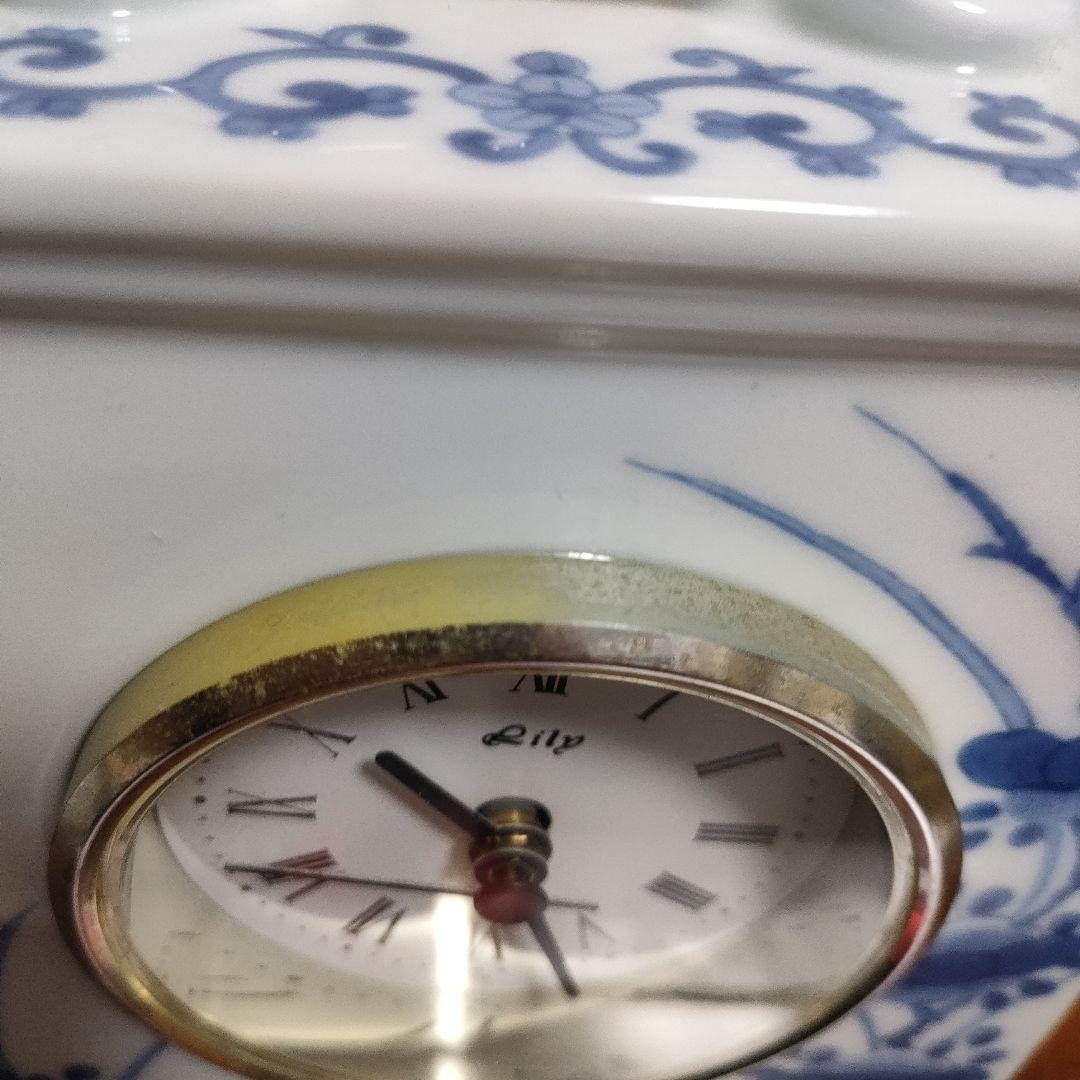 有田焼 賞美堂 其泉 染付岩牡丹紋 置時計
