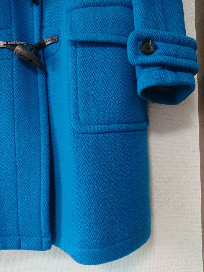 日本製　INED　ヘリンボーンダッフルコート　ブルー　青　15号XL　レディース