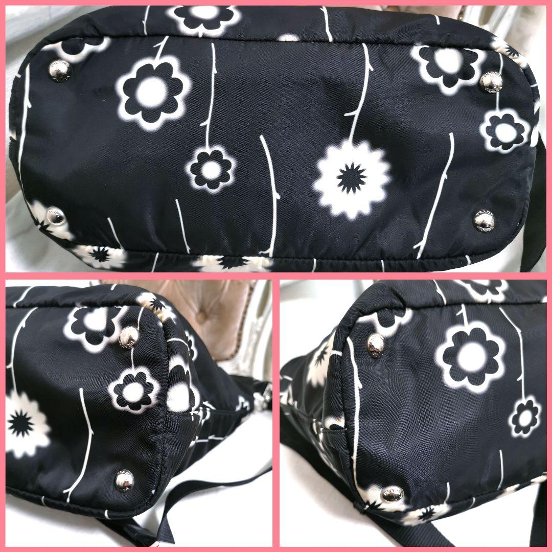 【美品】プラダPRADA サフィアーノ2way肩掛けトートバッグ黒 花柄 鑑定済