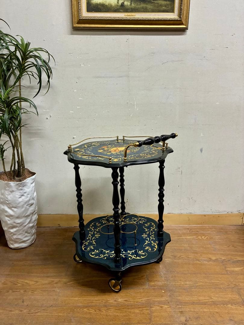 管459☆イタリア製☆ドマン社☆象嵌細工☆アンティーク☆キッチンワゴン