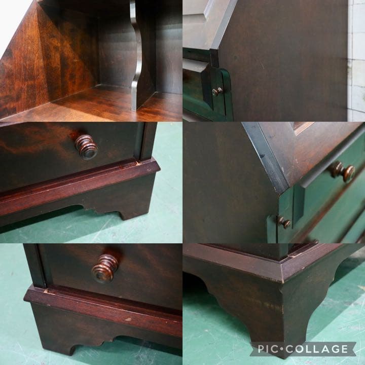 GMFH287○北海道民芸家具 ライティングビューロー 本棚 書棚 飾り棚 デス