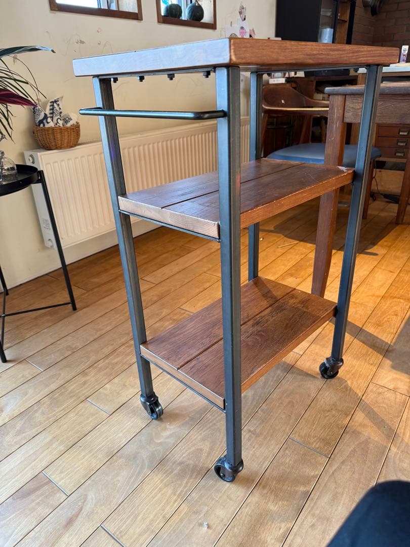 木製キャスター付きキッチンワゴン