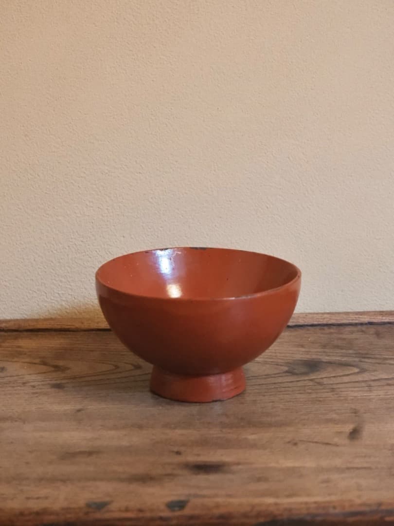 根来塗　朱漆椀　江戸時代　茶碗　十字文　漆工芸　古道具　Q2356