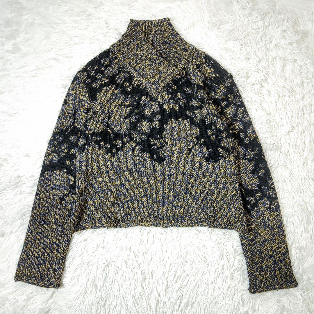 エトロ　ニット　ジャガード織り　変形ハイネック　羊毛　イタリア製　アート柄　44
