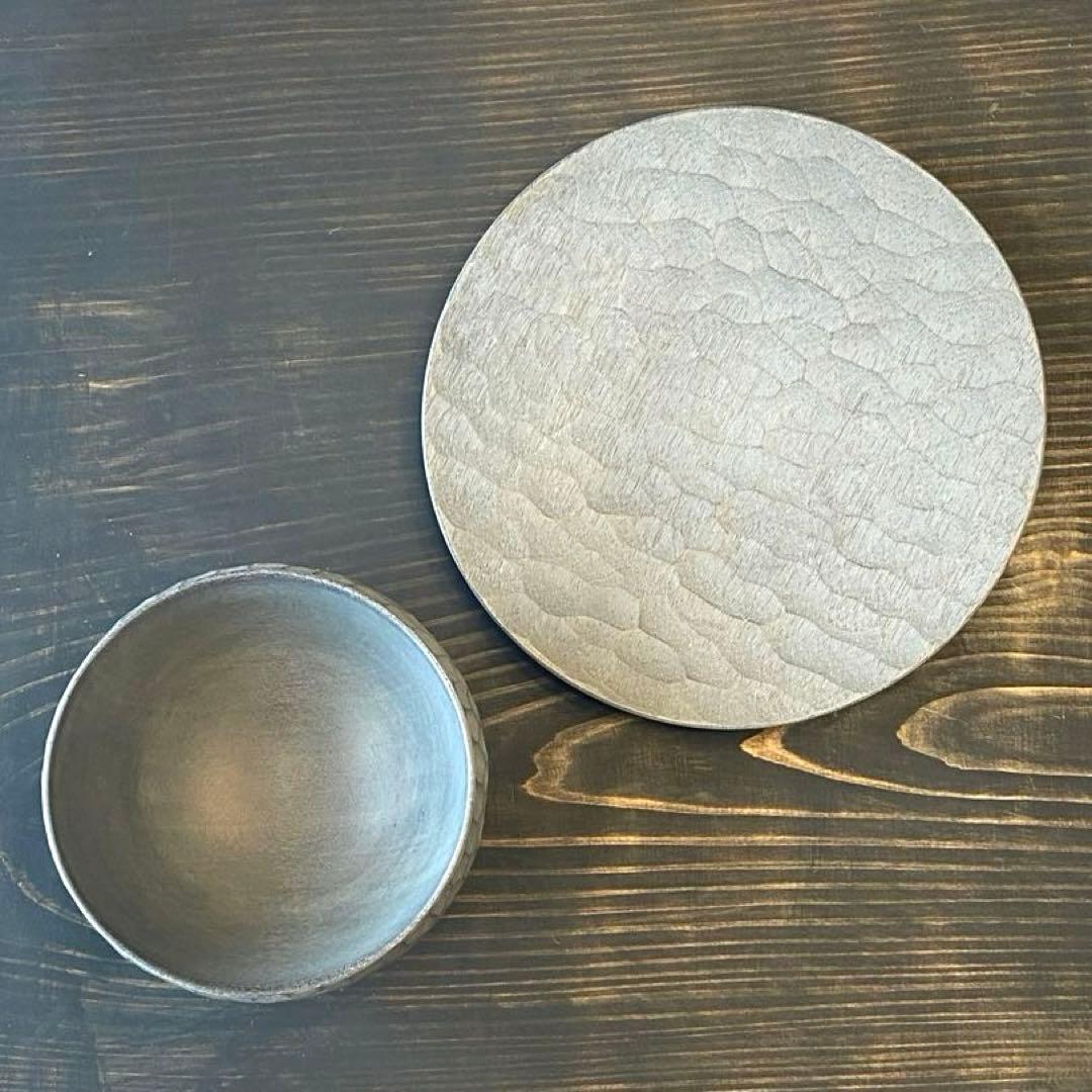 吉田欣司　珈琲茶碗　茶椀　白漆　木工　ボウルとソーサー セット　中皿　コーヒー