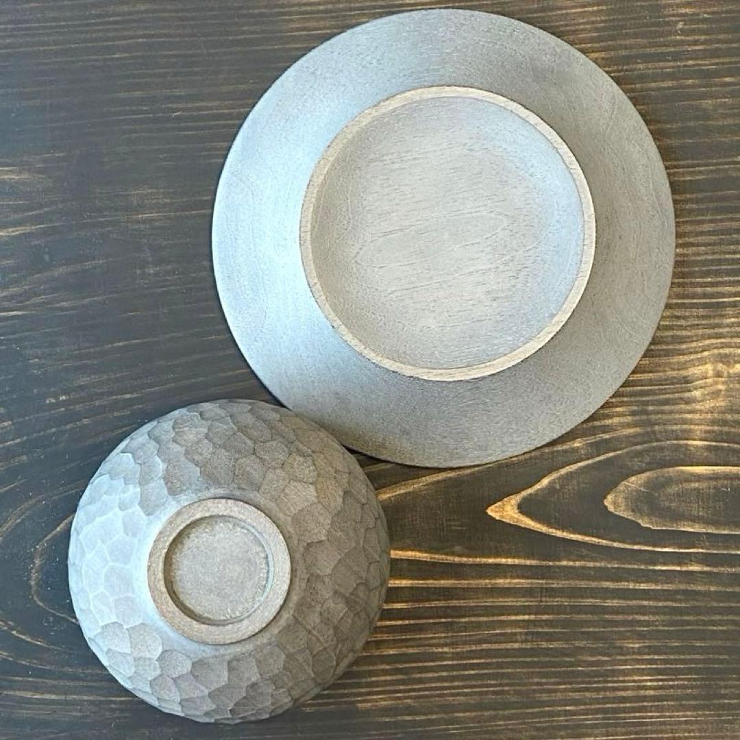 吉田欣司　珈琲茶碗　茶椀　白漆　木工　ボウルとソーサー セット　中皿　コーヒー