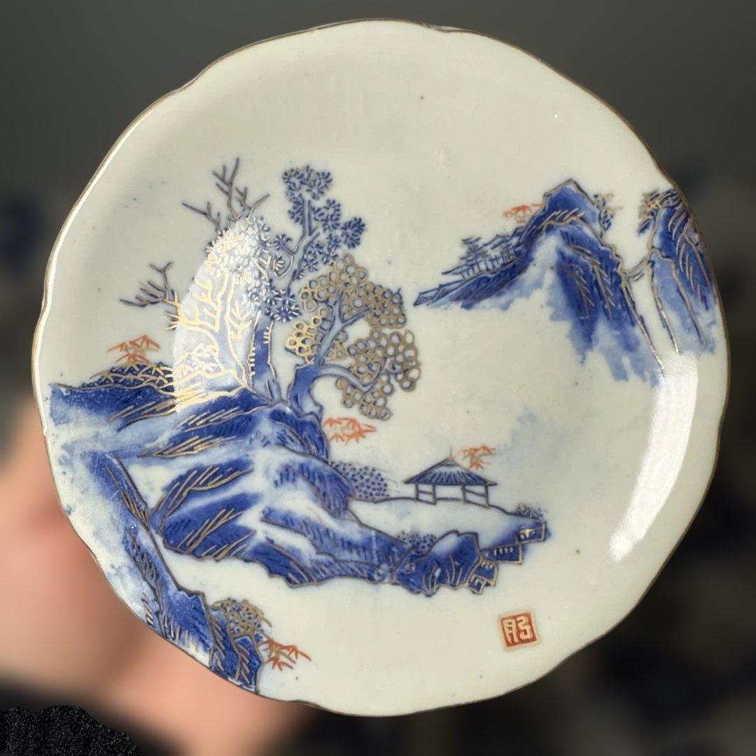 大正〜昭和前期　アンティーク有田　染錦　山水図　取皿　20枚　岩城窯印有　料理屋