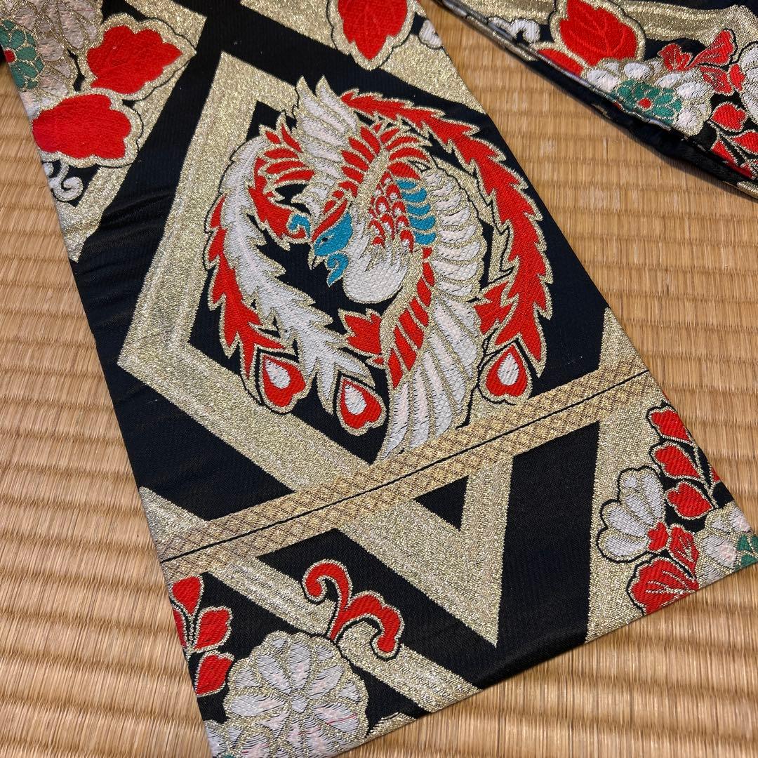 七五三　結び帯　帯　両面柄　赤　7歳　七歳　豪華両面柄入り　鳳凰