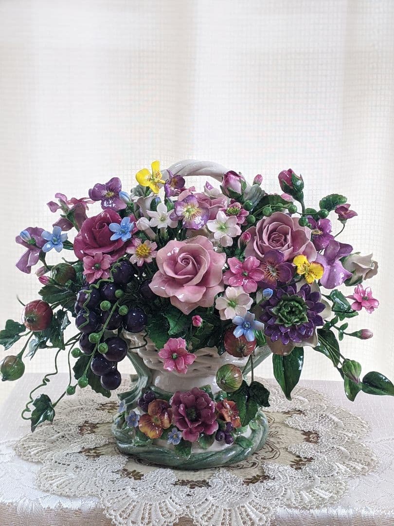 【strawberry】クレイフラワー♡バスケット型フラワーアレンジメント